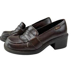 Vintage Y2K Mudd Brown Loafers Women’s Size 6.5 Chunky Block Heel Penny Style